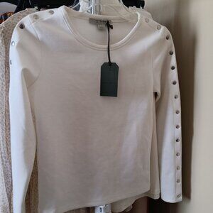 NWT All Saints White Knit Top with Silver Should to Sleeve Snaps